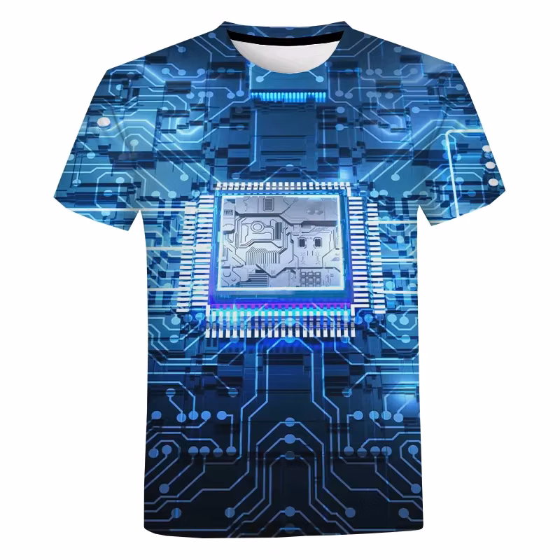 New Circuit Board 3d Printing T-shirt Men And Women Summer Casual Electronic Chip Top Harajuku Street Wear Sports Short
