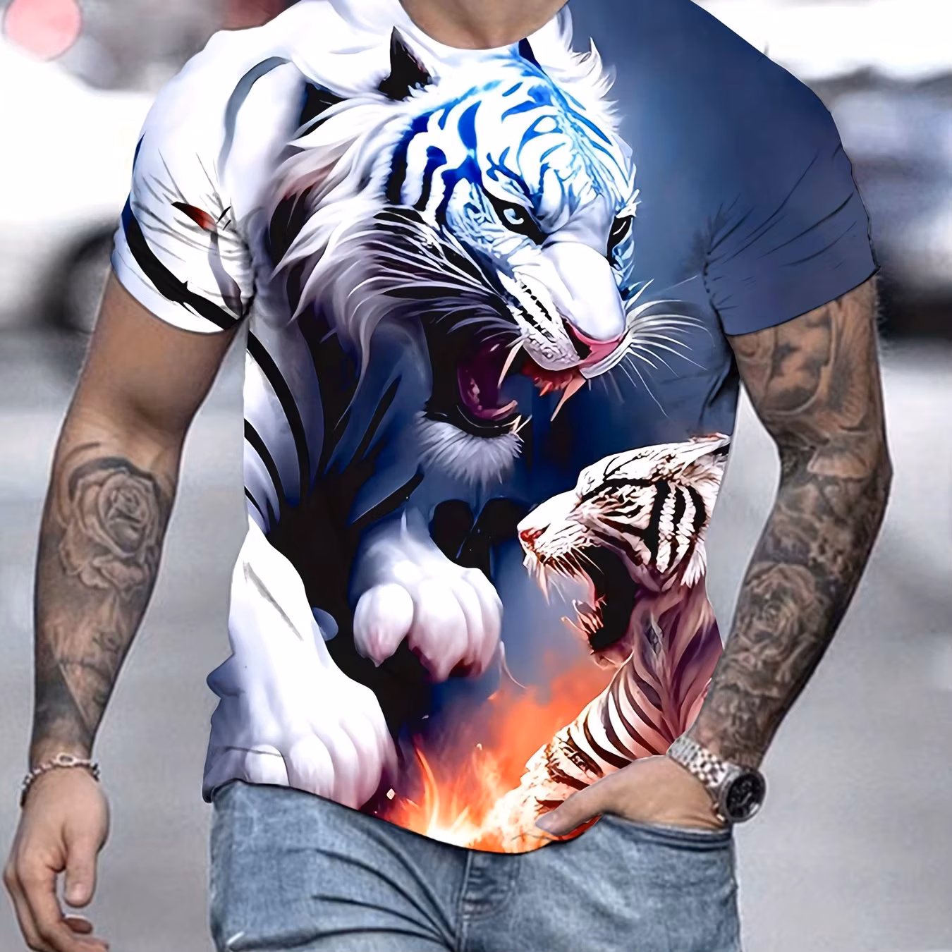 Funny Tiger Print T Shirt For Men Fashion 3D Animal Pattern Oversized T-shirts Casual O-neck Short Sleeve Tops Hip Hop