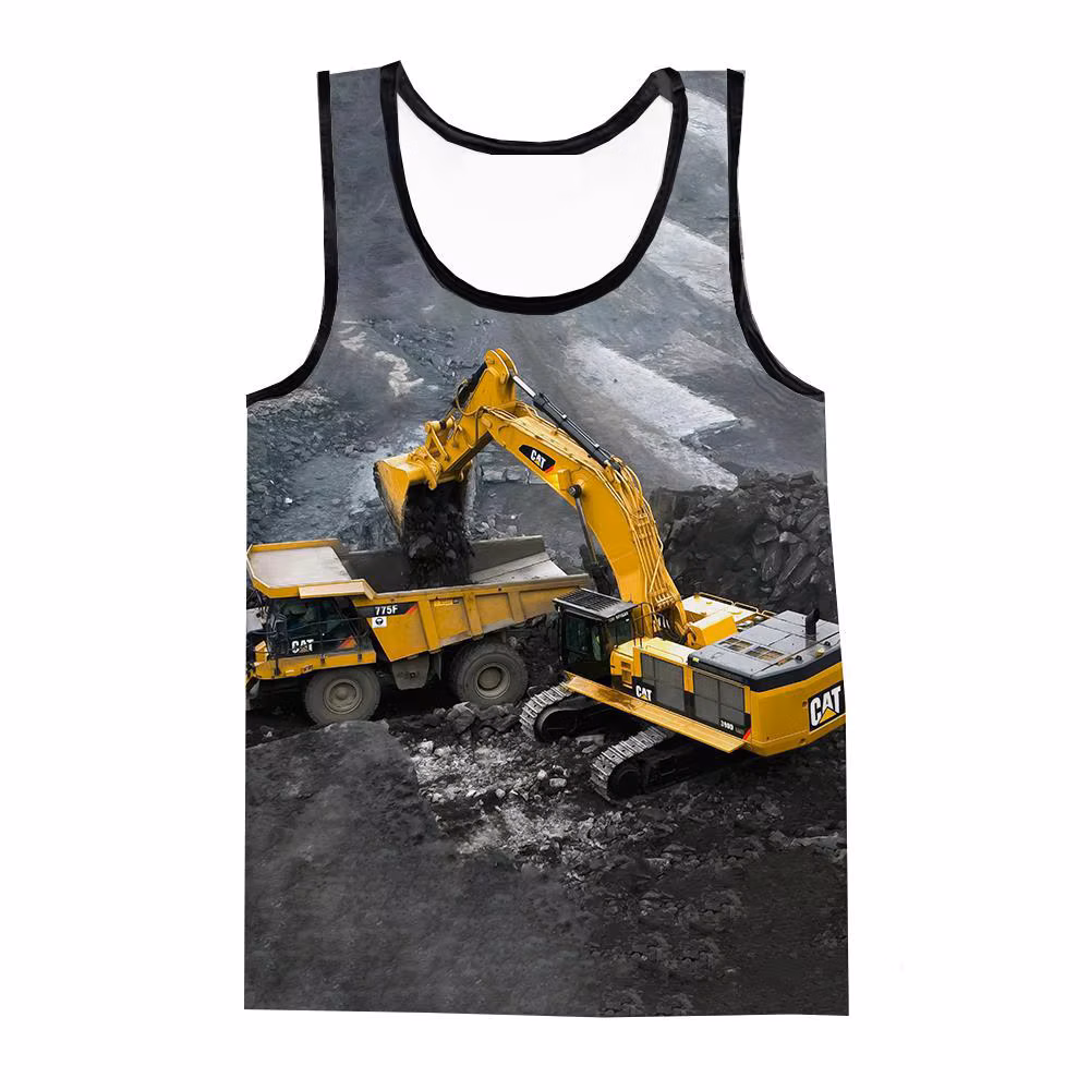 Summer Adult Men's Children's Tractor Excavator Pattern Vest Sleeveless T-shirt 3d Printing Harajuku Beach Style Thin