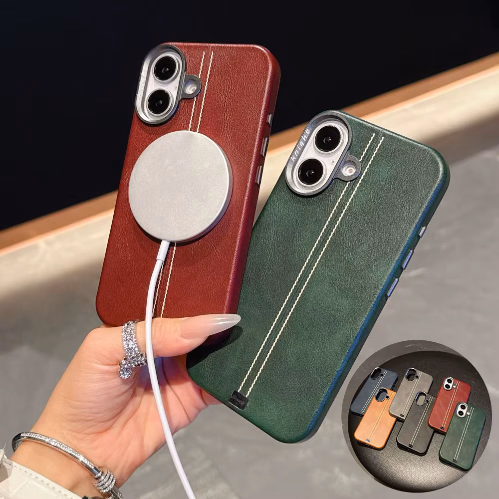 Solid Color Oil Wax Leather Phone Case For iPhone 16 Pro Max 15 14 Plus 13 Pro Series With Back Magnetic Cover