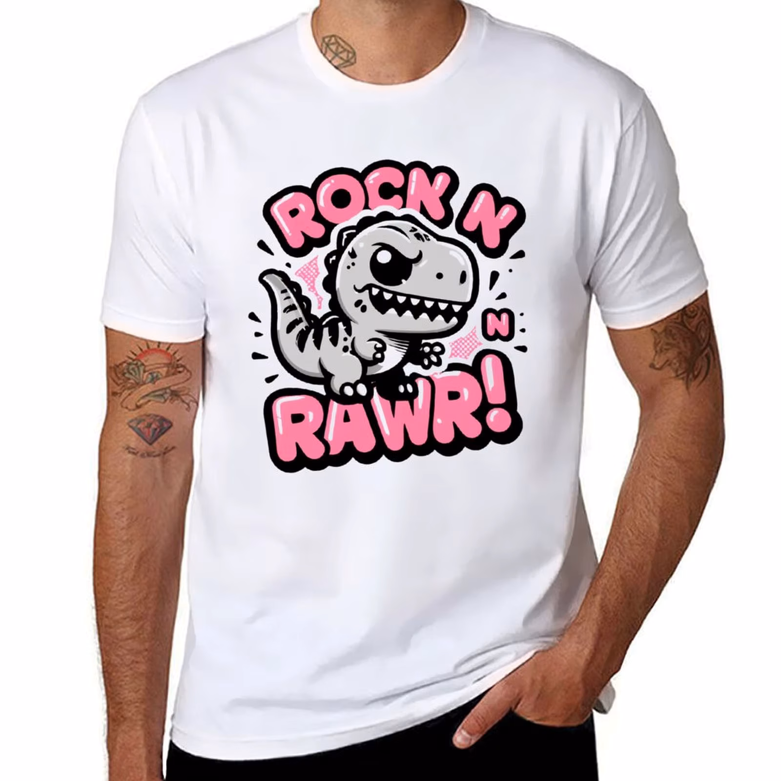 Rock n Rawr Baby Dinosaur Baby Rocker T-Shirt t shirts for man graphic tees man t shirt heavy cotton T-Shirt