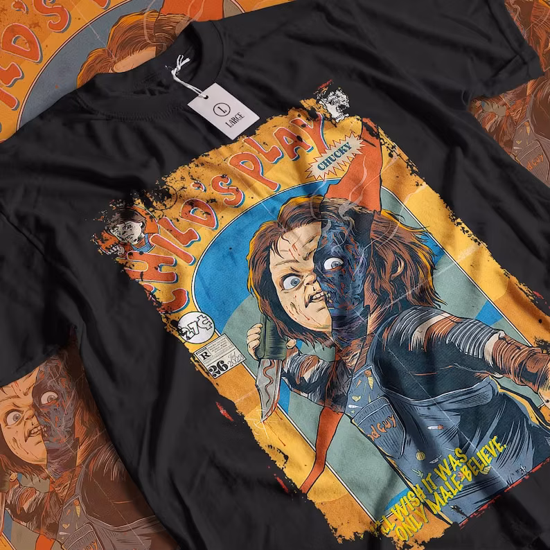 Aesthetic Childs Play Chucky Vintage Halloween Horror Movie Streetwear Unisex Classic Graphic Unisex Short Sleeve