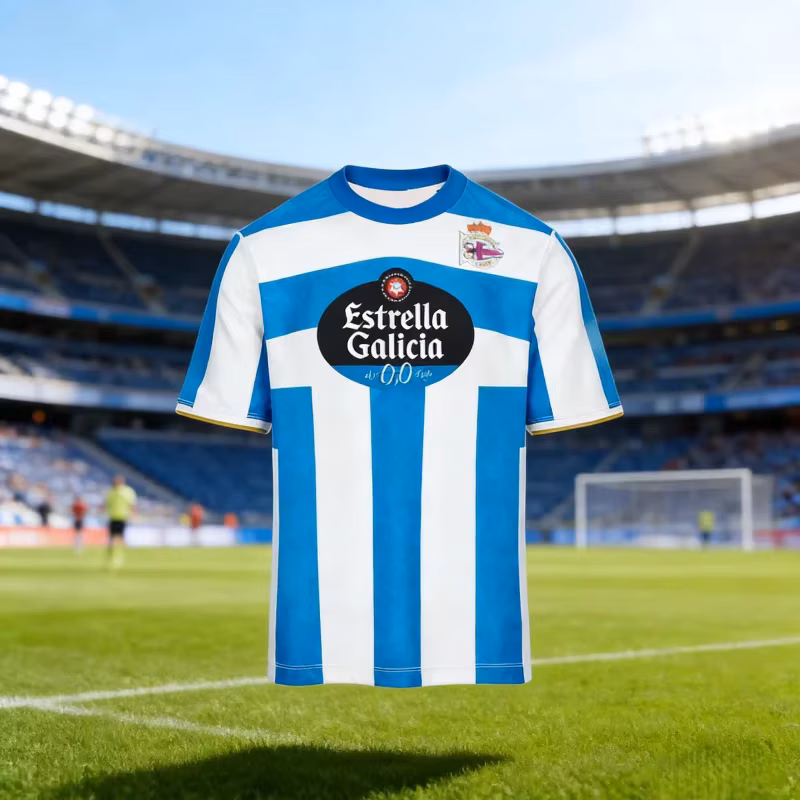 Deportivo La Coruna Kit Estrella Galicia Print Football T-Shirt,Men Women Quick Dry Breathable Spanish Soccer Casual