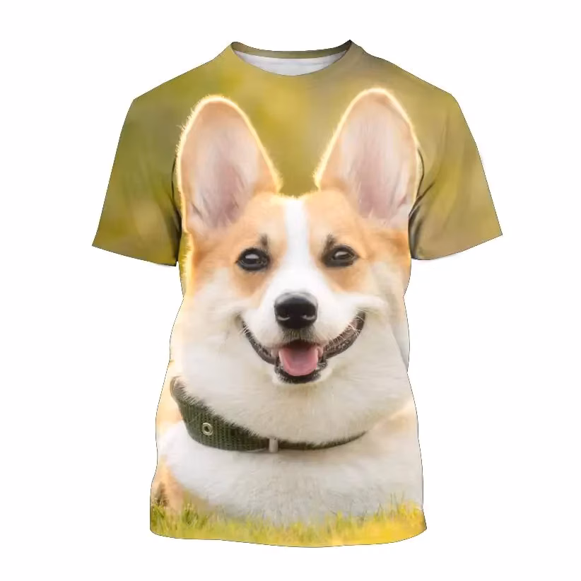 Fashion Cute Pet Dog Corgi 3d Printing Men And Women Children's Fun Casual O Collar Short Sleeve T-shirt Street Style