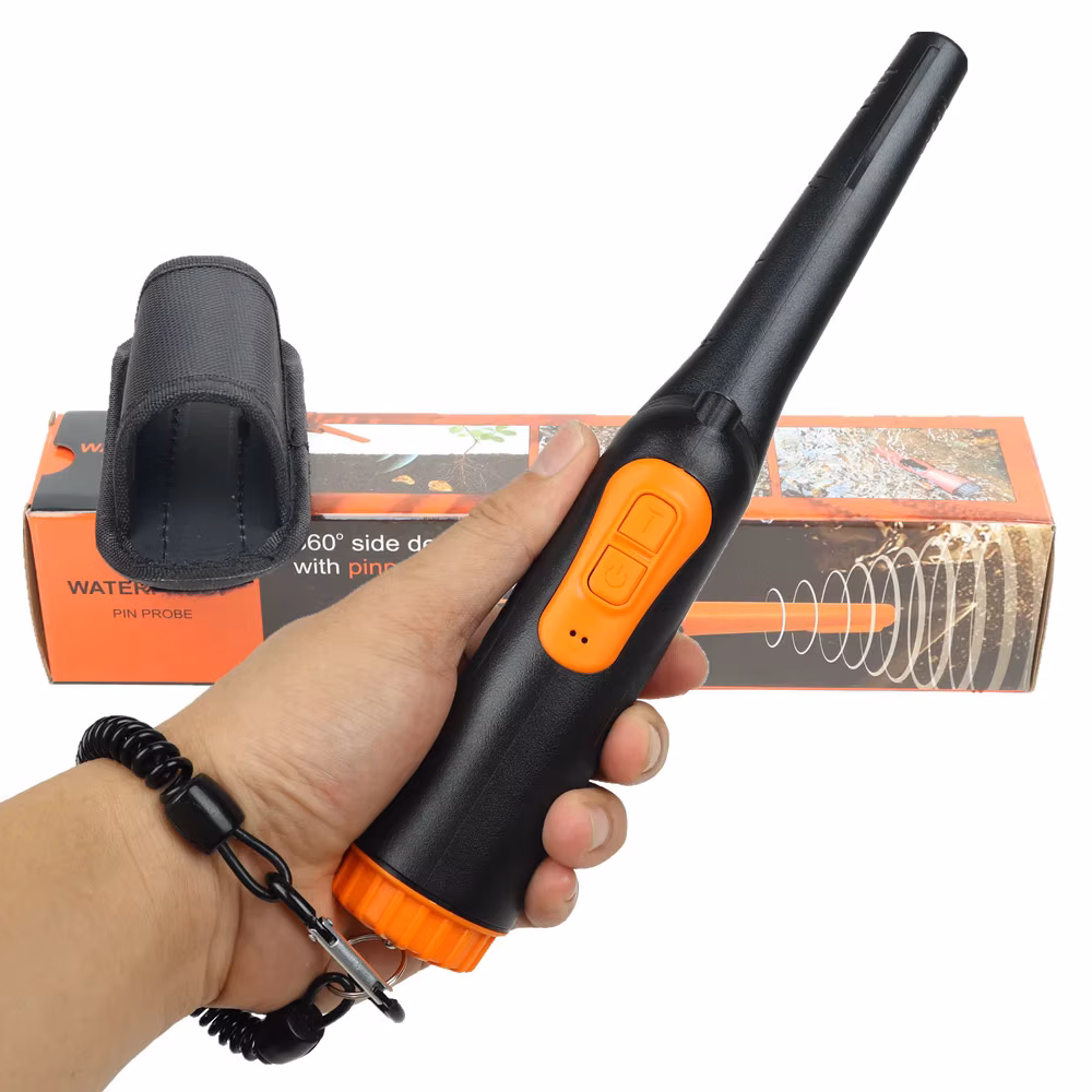 Fully Body Waterproof Handheld Metal Detector Underwater Pin Pointer Three Mode With Portable LED Light Black Orange