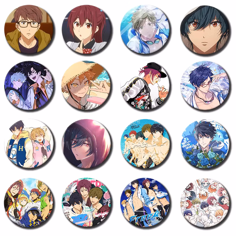 Anime F-Free! Snap-in Buttons Ryugazaki Rei Nanase Haruka Cartoon Figure Tinplate Badges Tinplate Brooches Pins Bag