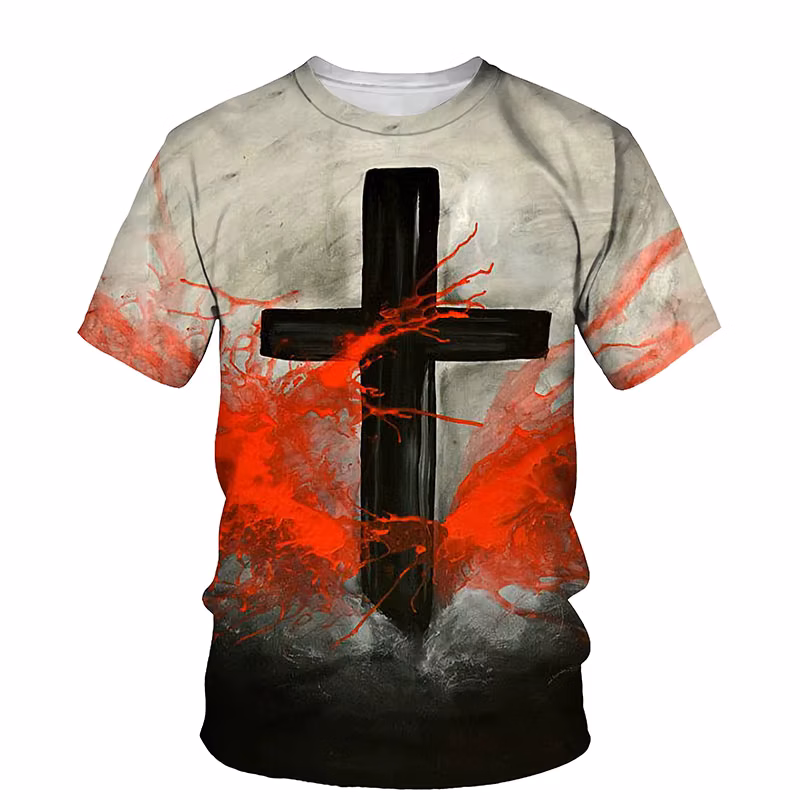 New 3d Cross Print Men's Ladies T-shirt Jesus Summer O-neck Short Sleeve Christian Style Sports Breathable Fitness Top