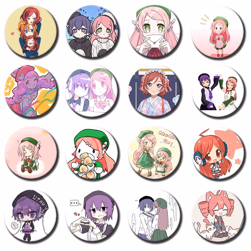 1PC Momone Momo,Adachi Rei,Utane Uta Pins Cute Cartoon Music Anchor Badge Exquisite Round Brooches Bag Accessories
