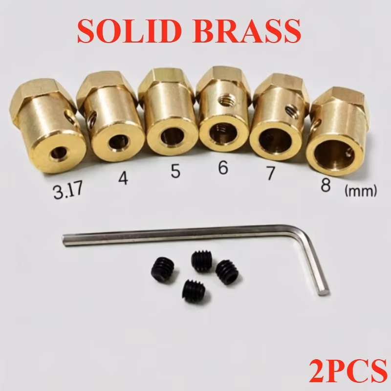 2 3 3.17 4 5 6 7 8mmHexagonal Brass Shaft Coupling Motor Transmission Connector With Screws Wrench Model Car Wheels