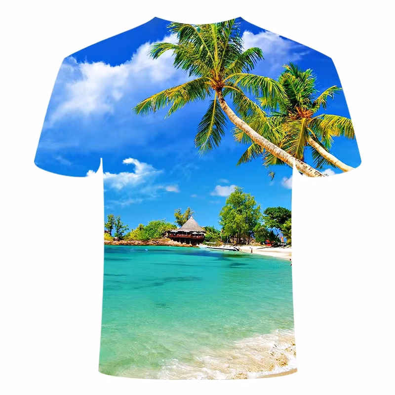 New Summer Essential Men's And Children's Shirt Palm Beach Seaview 3d Print T-shirt Casual Fashion Seaside Style Thin