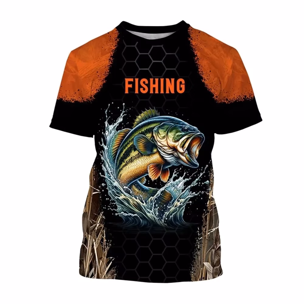 Fishing Shirt Short Sleeve UV Protection T-Shirt for Boy Camouflage Print Children Top Round Neck Clothes Fishing
