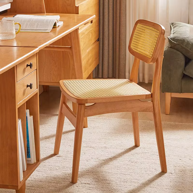 Nordic solid wood rattan chair backrest home ins study balcony guest house leisure lounge chair for dinning restaurant