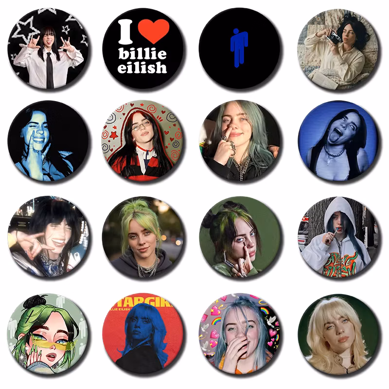 58mm 1PC Singer Billie Eilish Cartoon Soft Button Pin Funny Silly Gnarpy On A Skateboard Meme Badge Gamer Collection