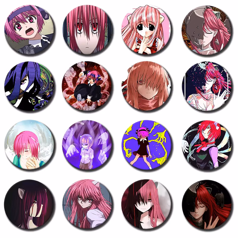 58mm Anime E-Elfen Lied Round Pins Handmade Brooch for Clothes Backpack Decoration Cartoon Badge Jewelry Accessories