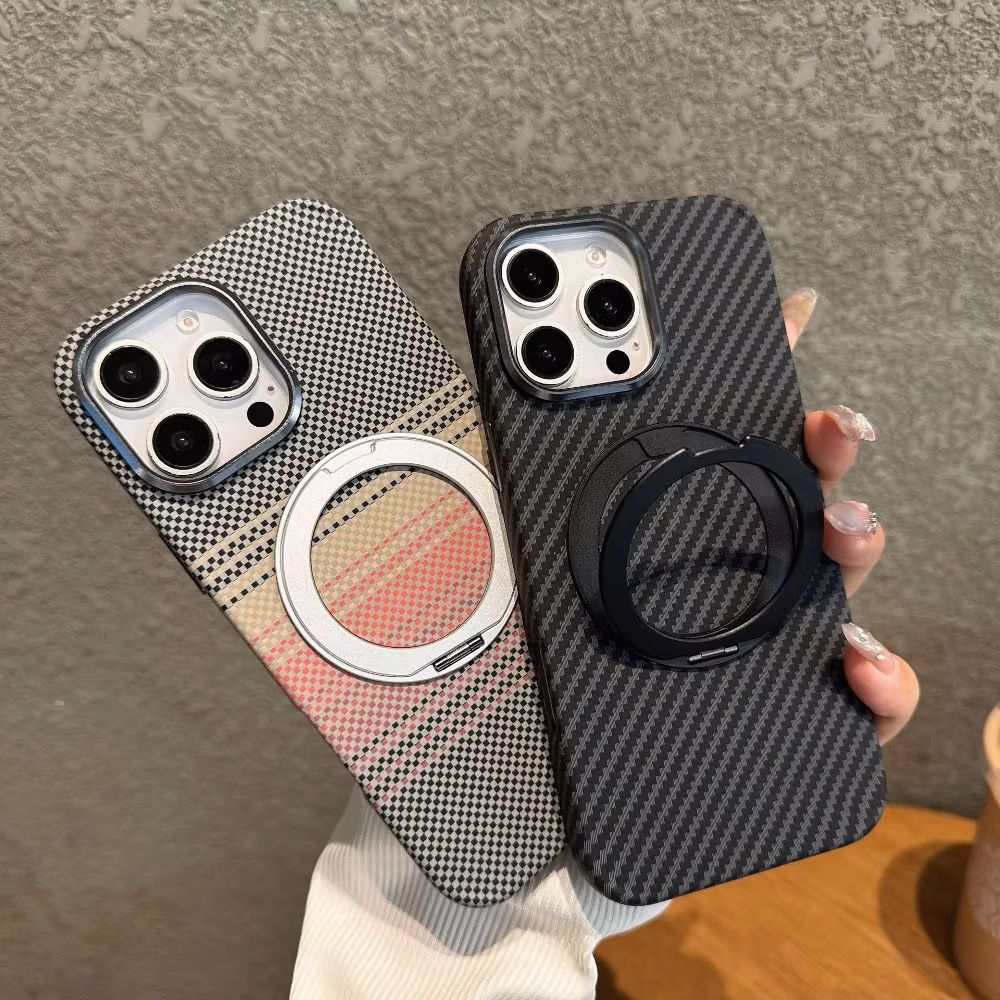 Back Magnetic Hard Phone Case For iPhone 16 Pro Max 15 Pro Max 14 Pro 13 Series With 360 ° Rotating Hide Holder