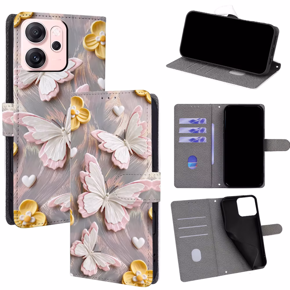 Colorful Butterfly Flip Phone Cover for Oppo K13 Turbo R15 R11s F31 K10 Find X9 X8s X7 X6 X5 X3 with Built-in Wallet