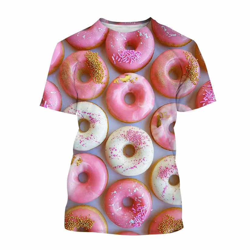 Fashion Doughnut 3d Printing Boys And Girls' T-shirts Delicious Food Pattern Round Neck Harajuku Breathable Summer Thin