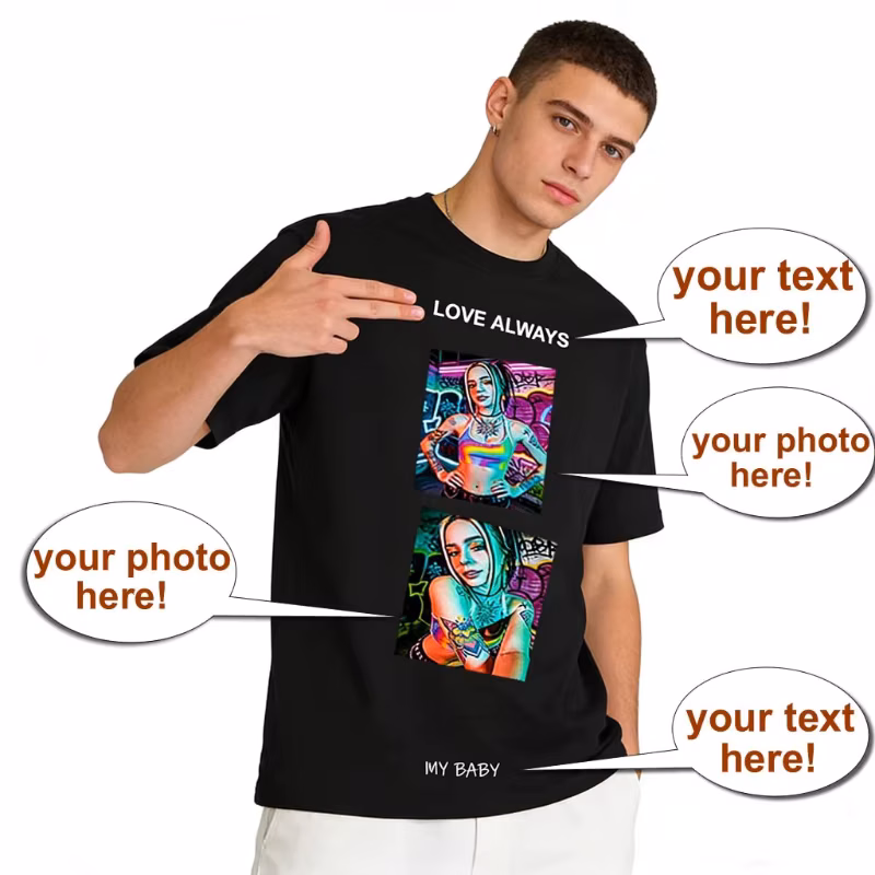 Custom Tshirt Front Back Print Professional Your Own Logo Text Photo Male Personalized Premium Gifts T-shirt EU Size