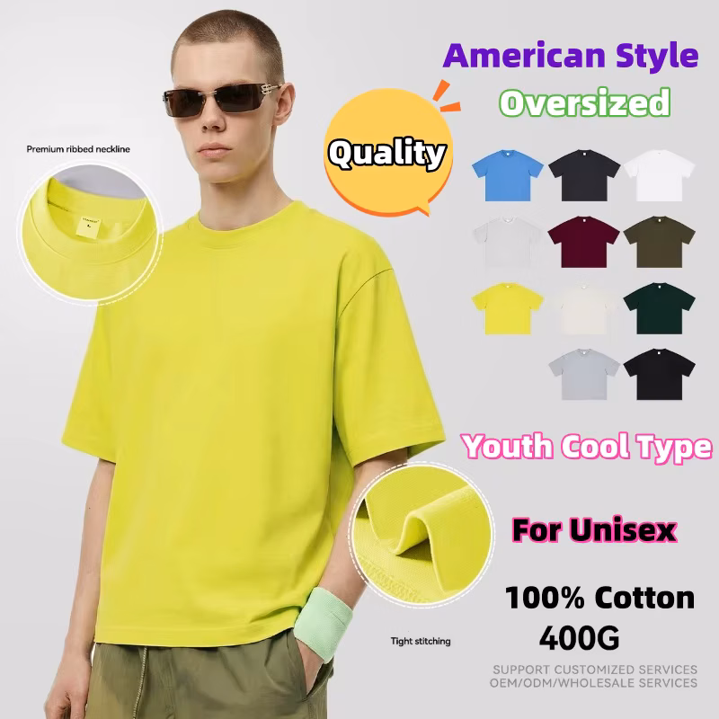 Youth Boy 100% Cotton T-shirt Popular Trendy American Style Retro Silhouette Short Sleeved Unisex 400G Heavyweight
