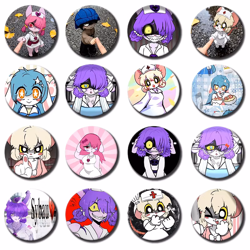 Horror Game Terrible Mouse Lorna Leima Luke Badge Cartoon Role Playing Brooches on Backpack Clothes Handmade Round