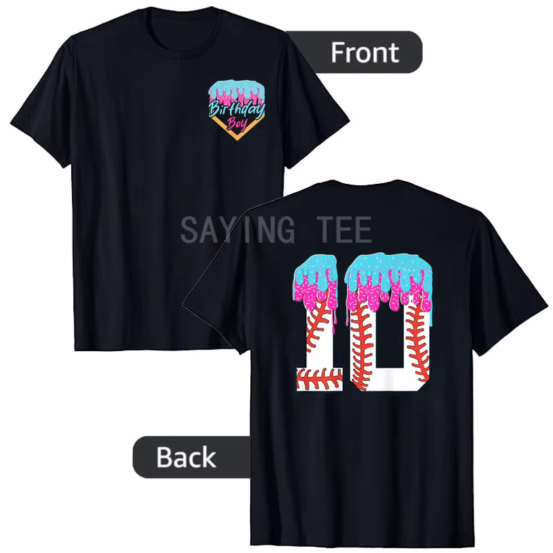 Baseball 10 Year Old Ice Cream Drip 10th Birthday Boy 10 T-Shirt Baseball Drip Graphic Outfit Boys Fashion Novelty Gift