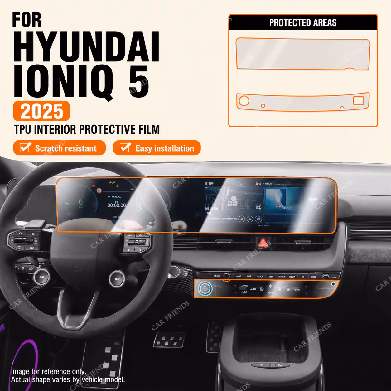 For Hyundai Ioniq 5 2025 Transparent TPU Dashboard and Screen Protective Film Car Interior Trim Panels Anti-Scratch