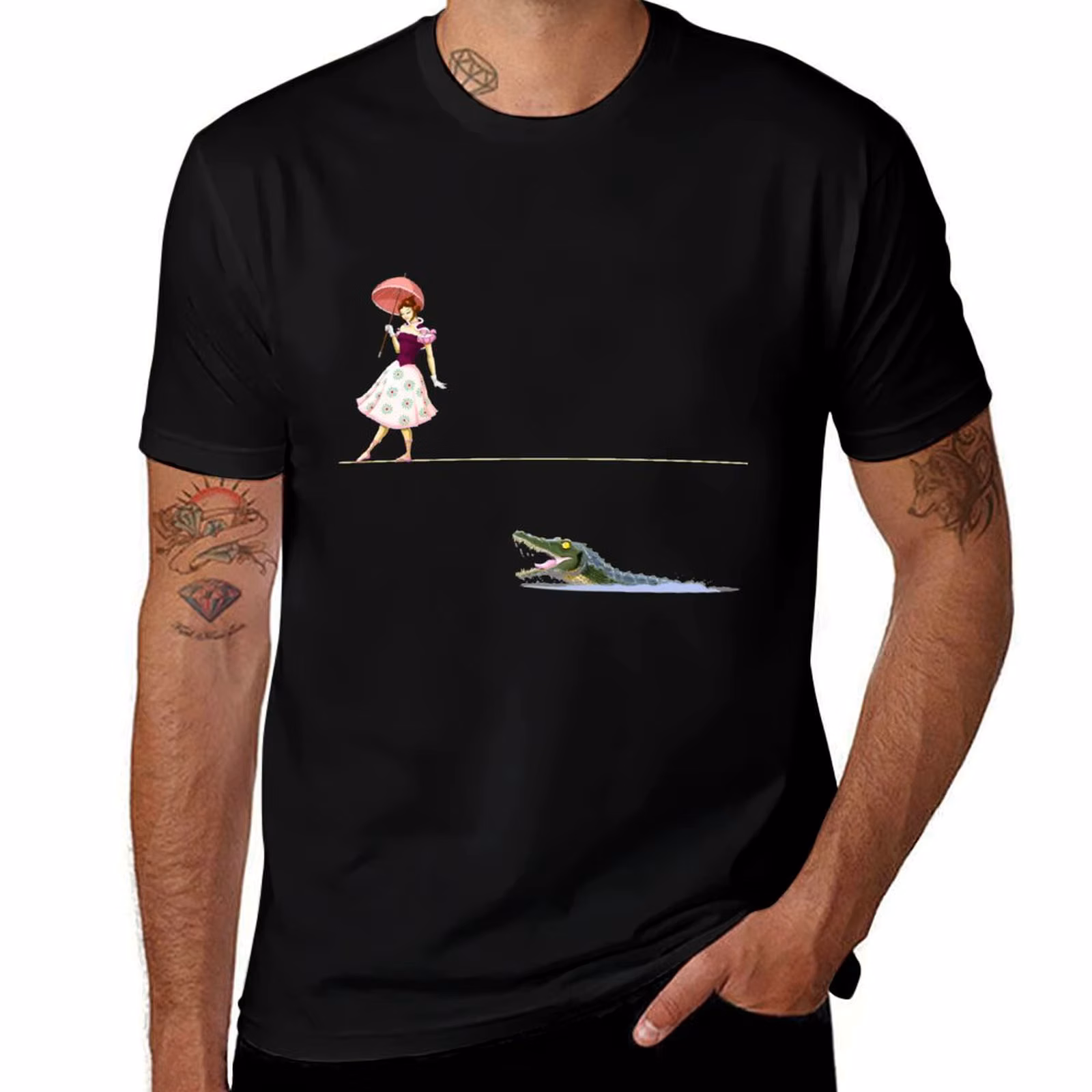Haunted Tightrope Girl and Gator T-Shirt Classic Print Short Sleeve Shirt T-Shirt
