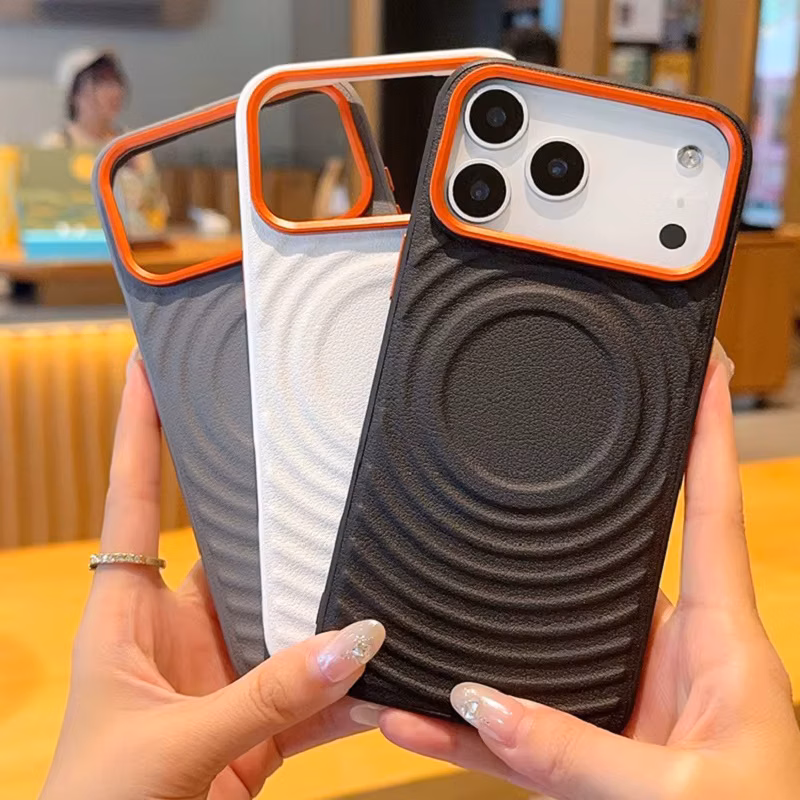 Solid Color Ripple Pattern Phone Case for iPhone 15 16 17 Pro Max with Support Wireless Charging