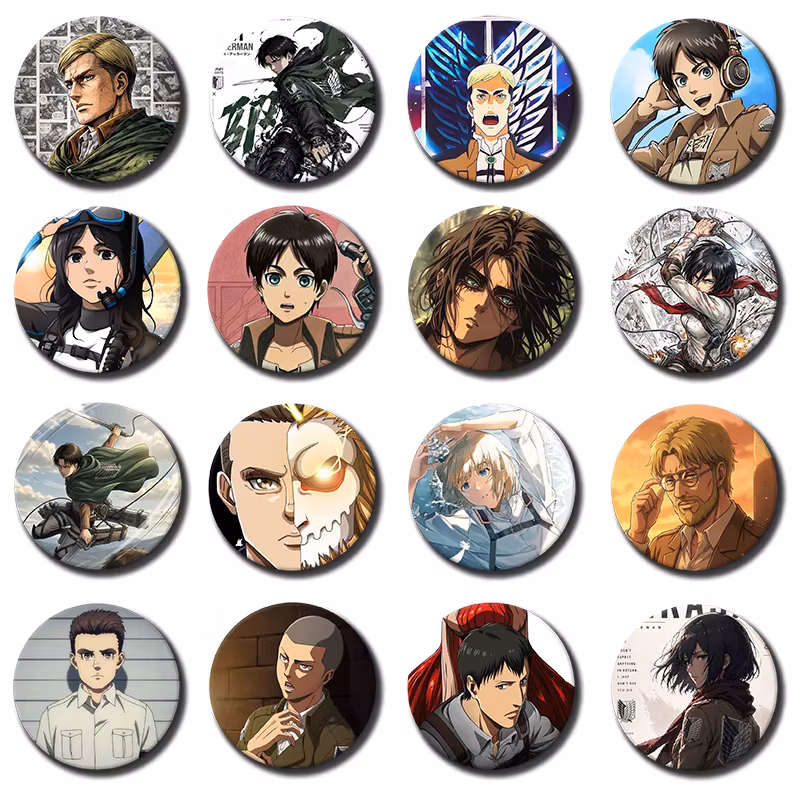 58mm Anime A-ATTACK ON Titan Eren Jaeger Keith Shadis Annie Leonhart Cosplay Costume Badge Pin Spte Tinplate Brooch