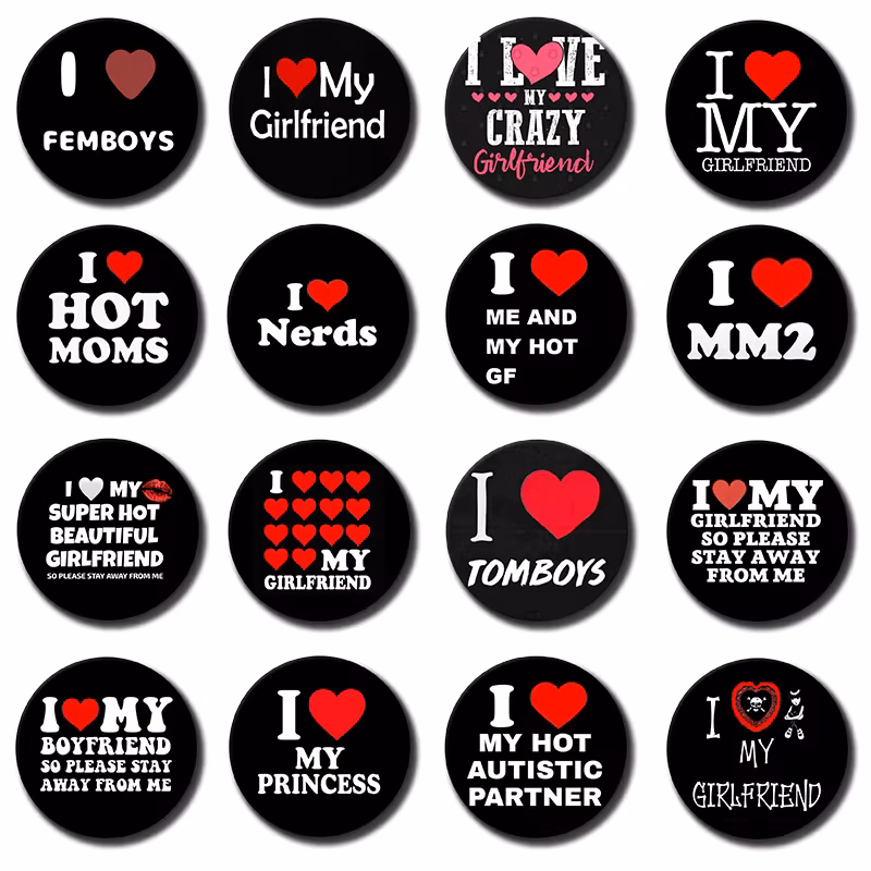Creative I Love My Gfbf Soft Button Pins Plastic Snap-in Brooch Funny Heart Quotes Badges Clothes Bag Decor Accessories