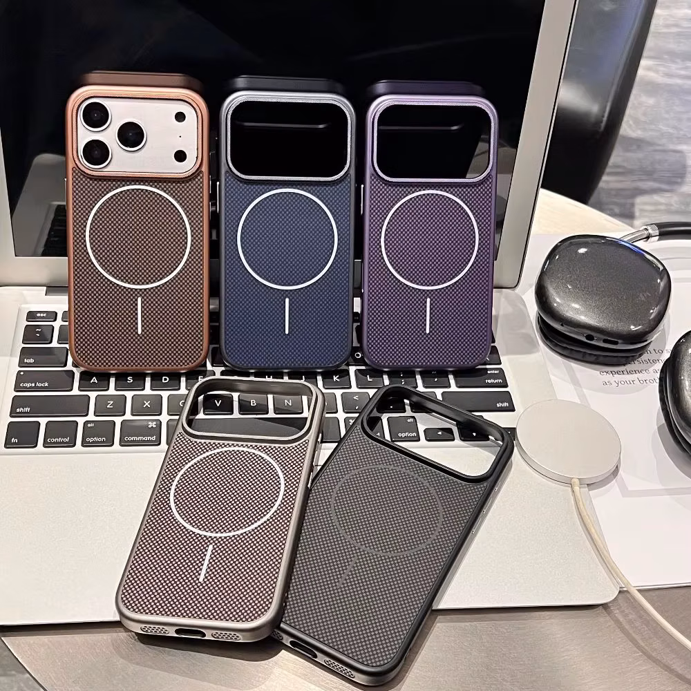 Solid Color Fiber Texture Pattern Phone Case for iPhone 13 14 15 16 17 Pro Max with Back Support Magnetic Charging