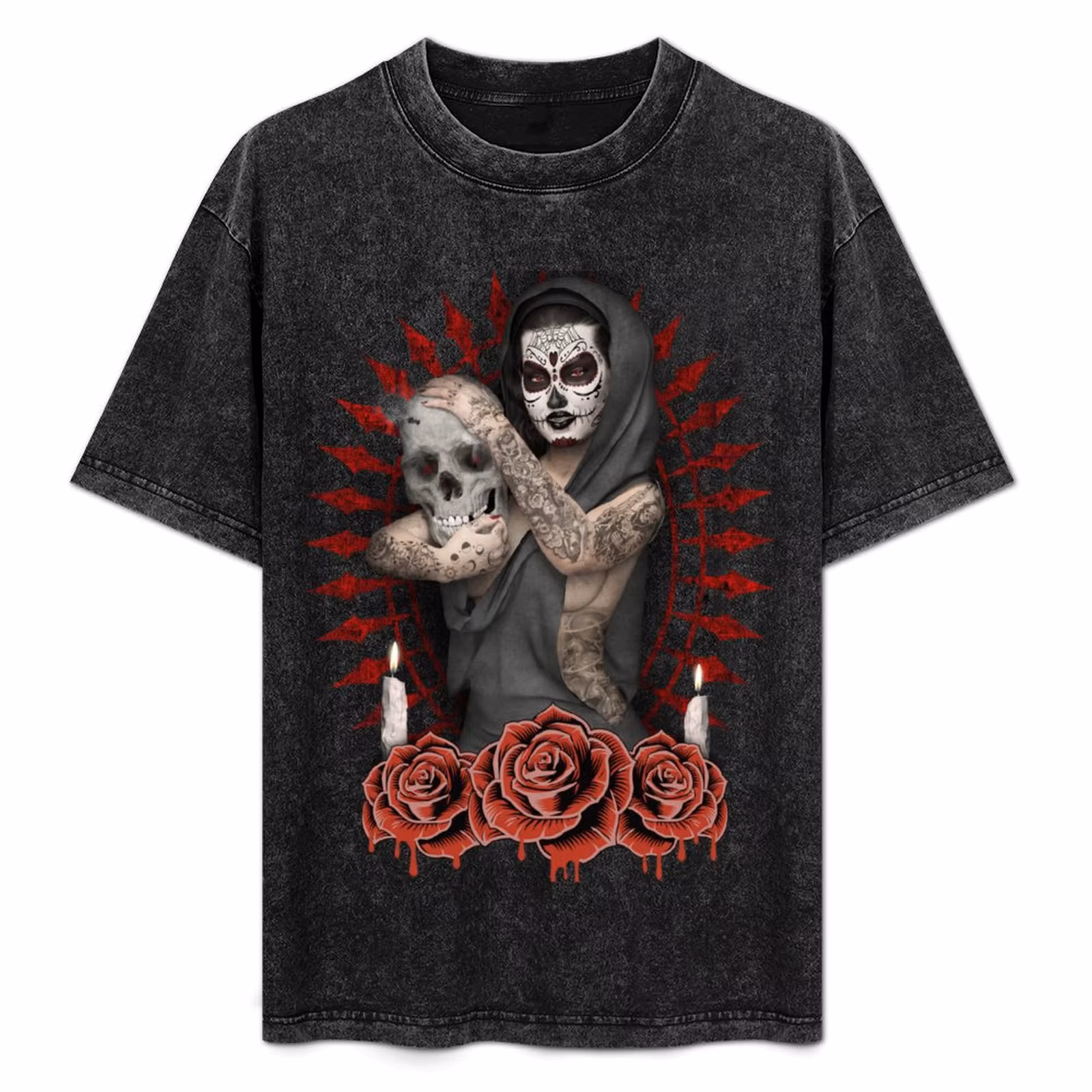 Sugar Skull Girl Day Of The Dead T-Shirt Soft Stretch Short Sleeve Top