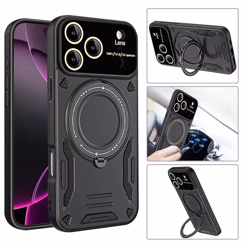 Back 360° Rotating Hide Stand Phone Case for iPhone Air 11 12 13 14 15 16 Plus 17 Pro Max with Support Wireless Charging