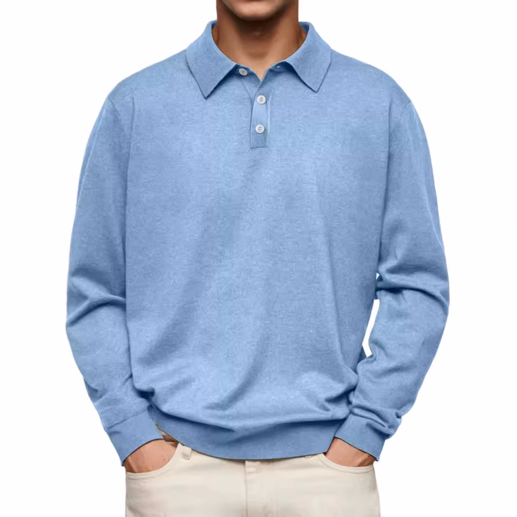 2025 Autumn Long-sleeved V-neck Button-down Men's Casual Top Polo Shirt