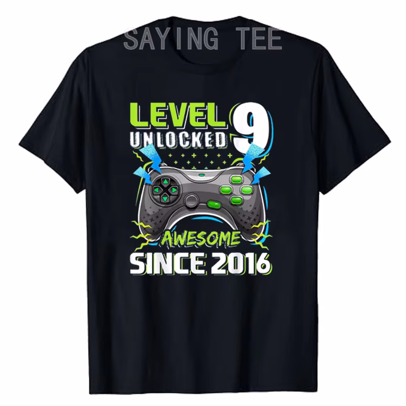 9 Year Old Boy Video Gamer Awesome Since 2016 9th Birthday Short Sleeve T-Shirt Born in 2016 Gaming Controller Saying