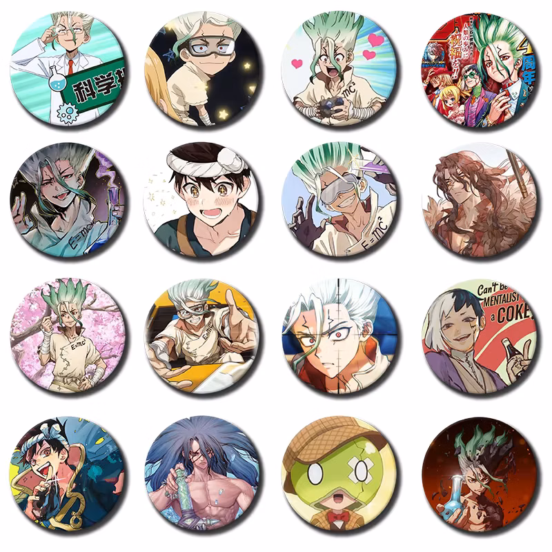 HD Print Exquisite Brooch Anime D-Dr. Stone Badge Cartoon Round Display Brooches Ishigami Senkuu Lapel Pins Accessories