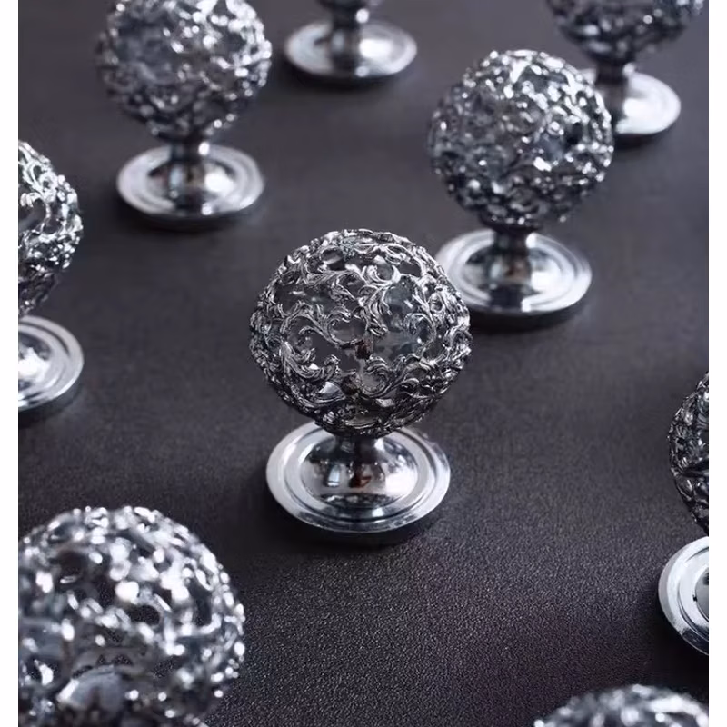 Design Furniture Handle French Retro Silver Wardrobe Door Handle Drawer Knobs Brass Hollow Spherical Small Knob
