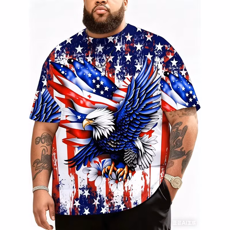 2026 3D Printed American Flag and Eagle Design T-Shirt Short Sleeve Casual Sport Top with Round Neck Unisex