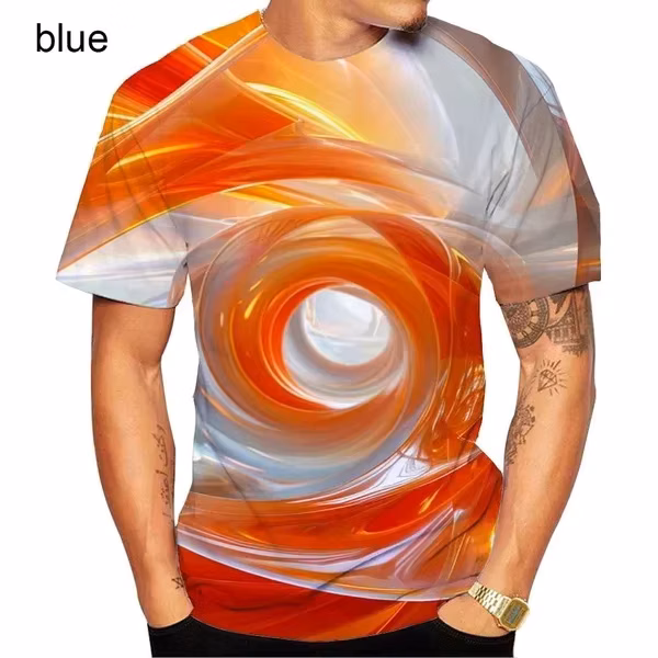 Fashion Top Fashion 3D Printing Curved Design Pattern T-shirt New Men's and Women's Round Neck Street Style Unisex