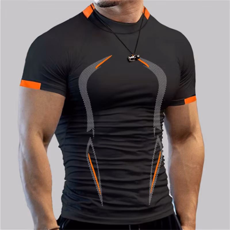 Hot Selling New Men's Fitness T-shirt Fashionable Casual Sports Short Sleeved Summer Breathable Quick Drying Loose