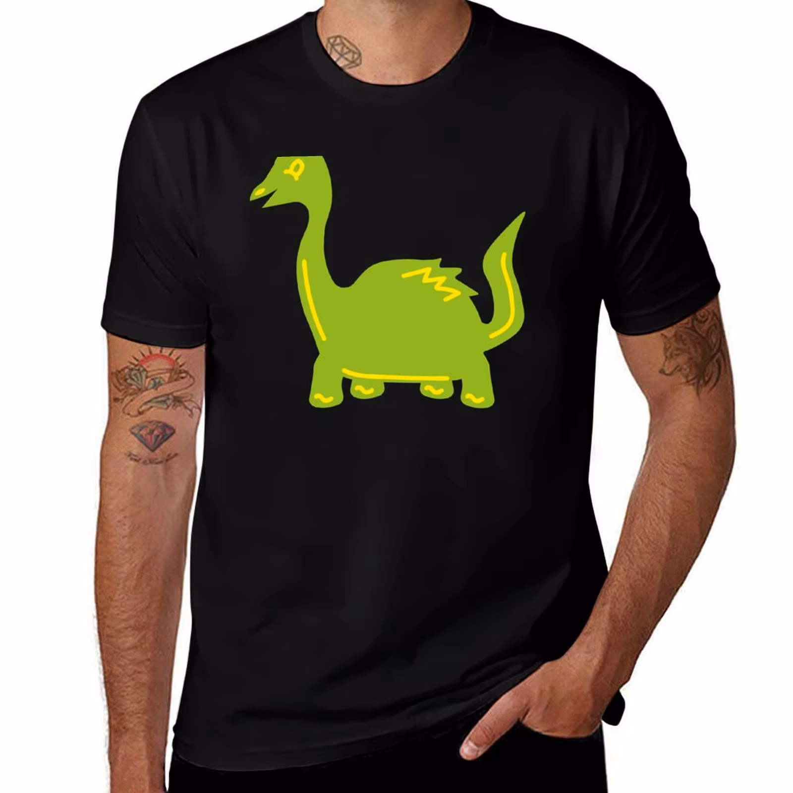 Baby Dino Green Cartoon Dinosaur T-Shirt Casual Pattern Print Tee Shirt T-Shirt