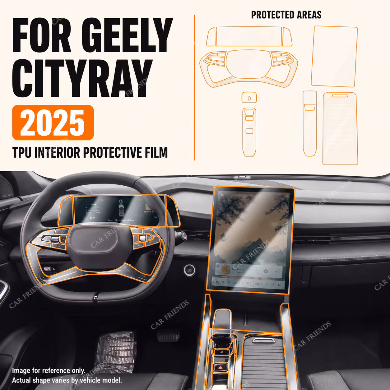 For Geely Cityray 2025 Transparent TPU Interior Protective Film for Dashboard Center Screen GPS Navigation Touch