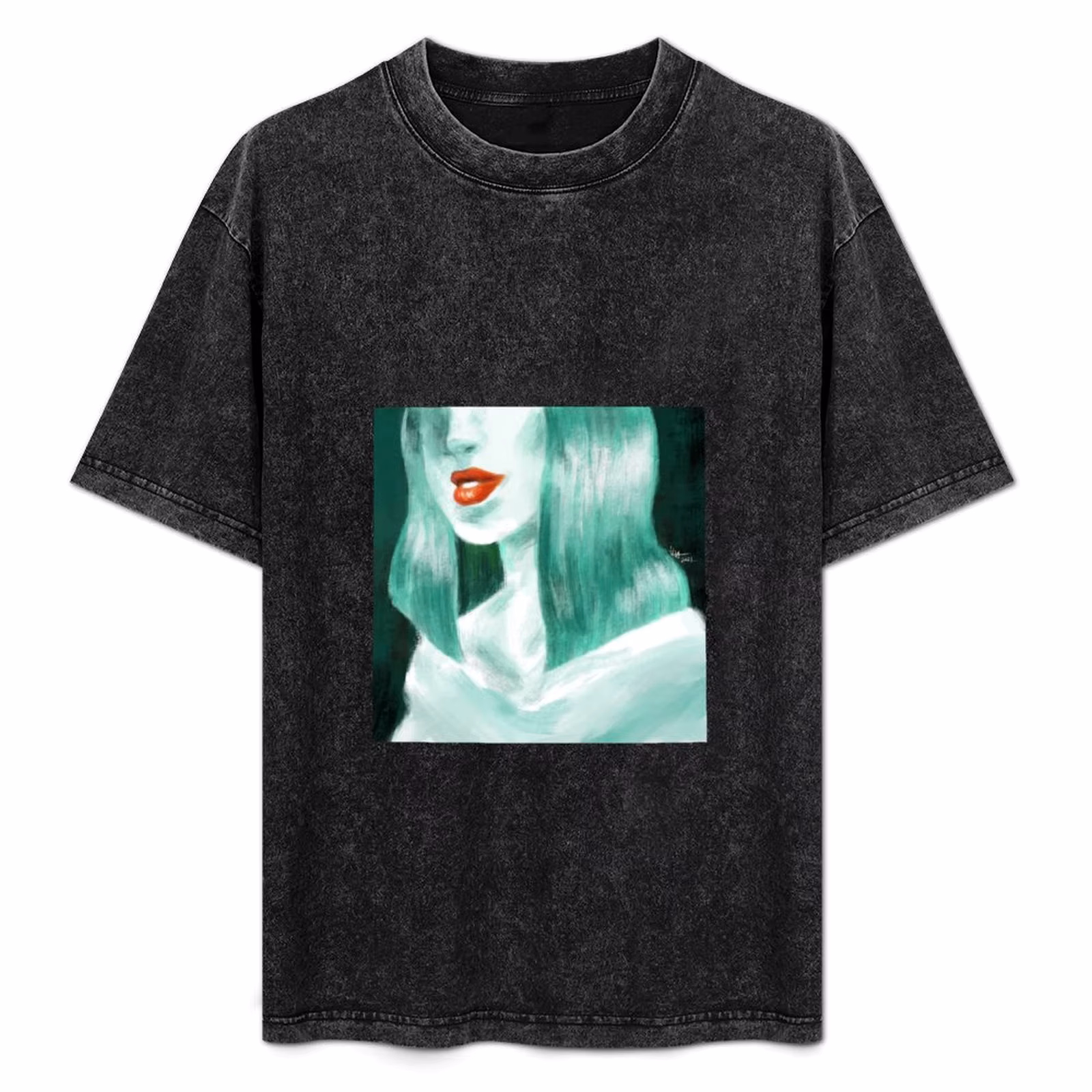 Girl in Green T-Shirt Novelty Graphic Tee Shirt