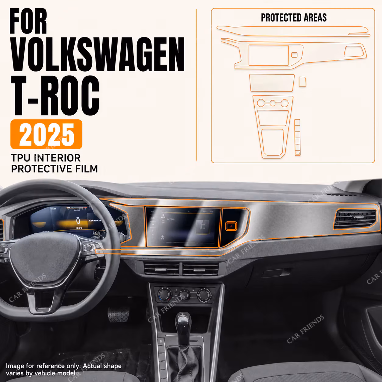 For Volkswagen T-ROC 2025 Transparent TPU Interior Protective Film Dashboard Screen Interior Trim Anti-Scratch Cover
