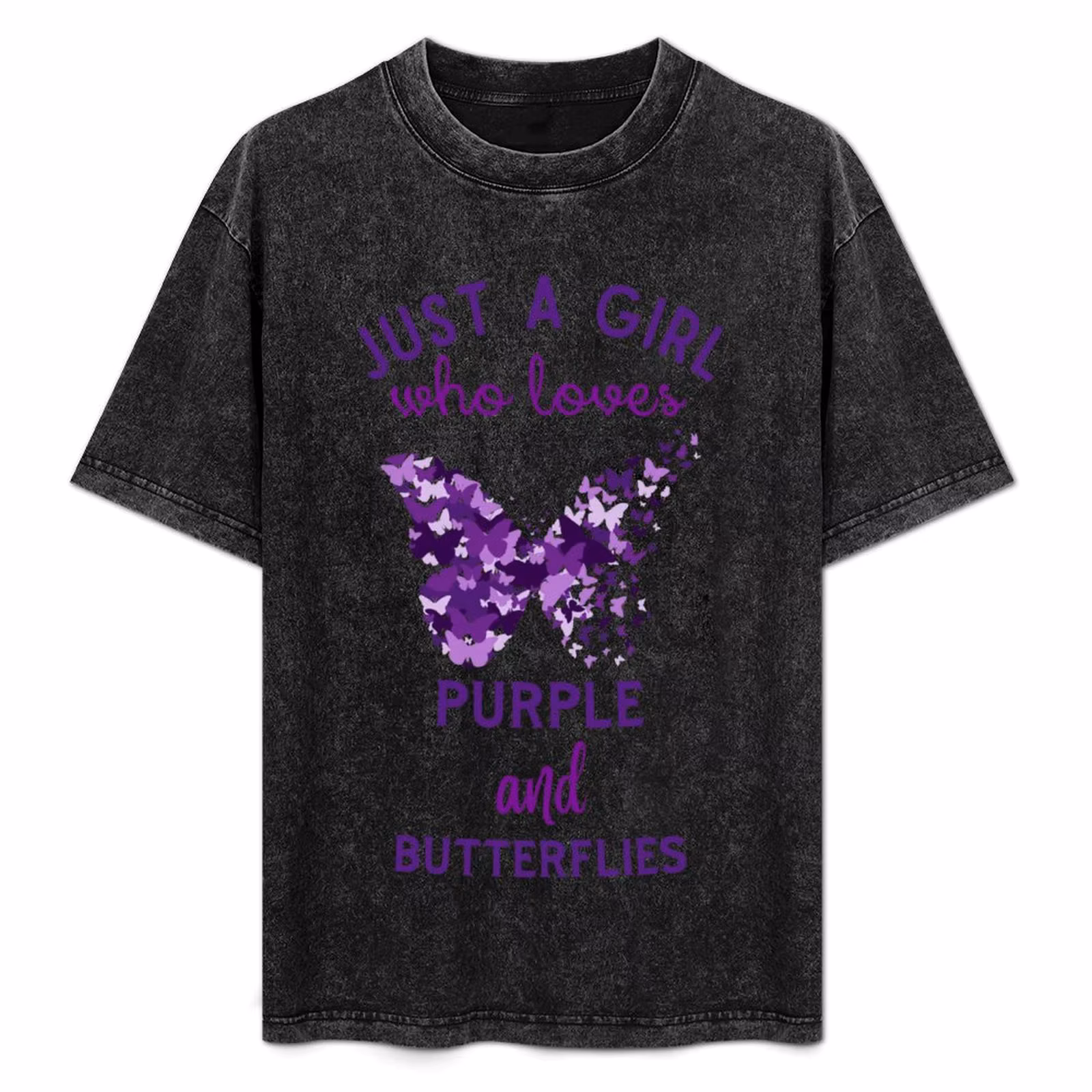 Just A Girl Who Loves Purple and Butterflies T-Shirt Basic Casual Wear Short Sleeve Top