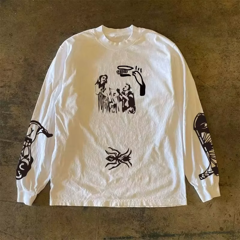 Mens T Shirts Y2k Clothes 260gsm Heavyweight Long Sleeve Loose Fit Teen Boys Autumn Fashion Trendy Slim Fit Small Batch