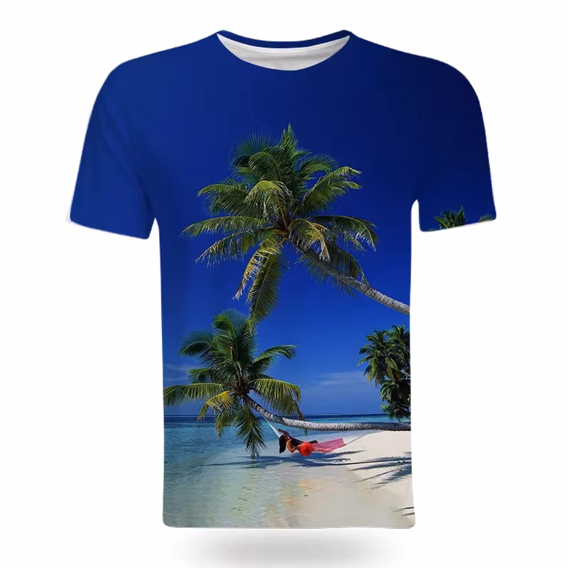 Fashion Coastal Natural Landscape Pattern T-shirt Summer Style 3d Printing Men's And Children's Casual Fun Short Sleeve