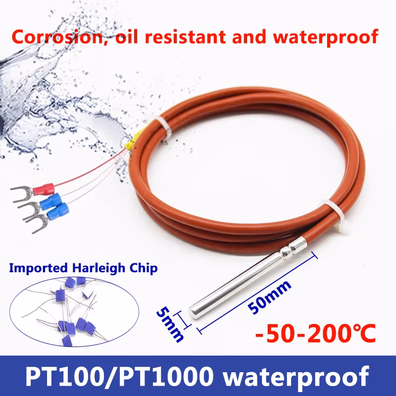 Sensor de temperatura pt100 impermeable tres cables pt1000 platino resistencia térmica cable de protección de alambre
