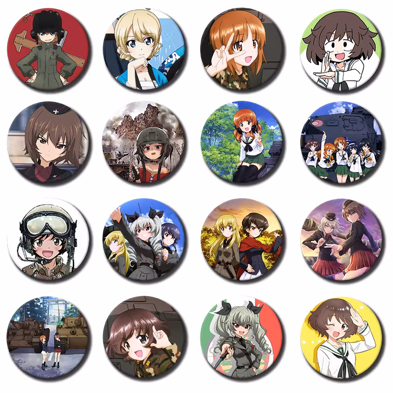 58mm G-GIRLS Und Panzer Brooches Cartoon Figure Badge Miho Nishizumi,Saori Takebe,Hana Isuzu,Yukari Akiyama,Mako Reizei