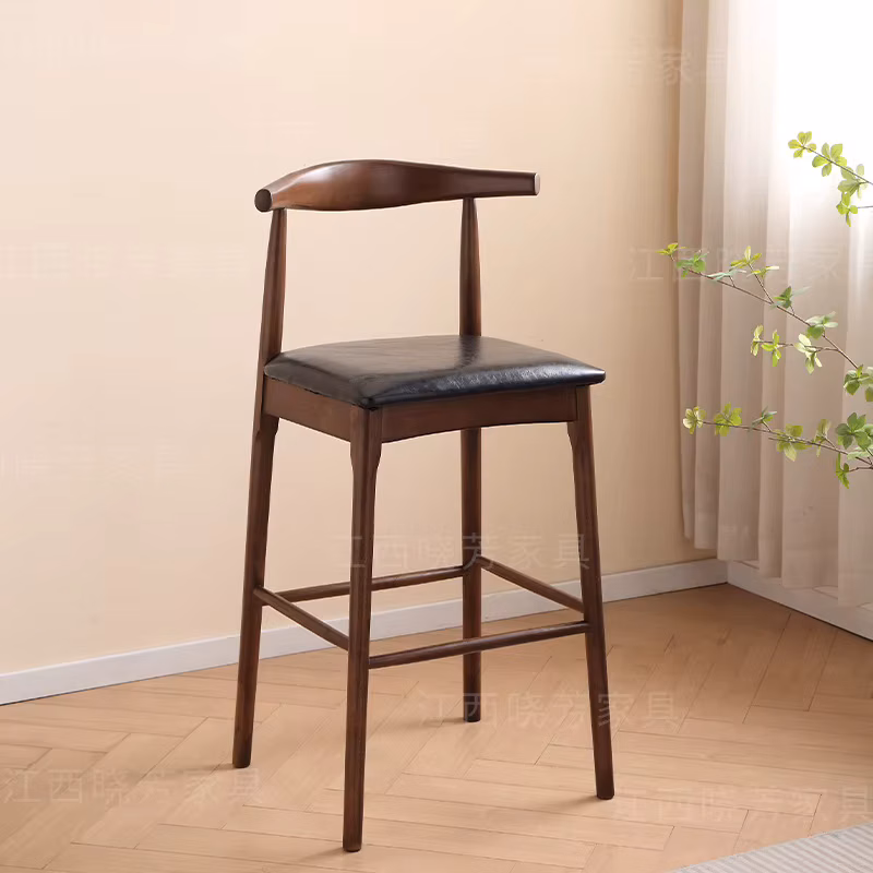 Retro medieval Solid Wood Horn Bar Chair High Bar Stool Cafe Milk Tea Shop Backrest lounge Island Chair nordic